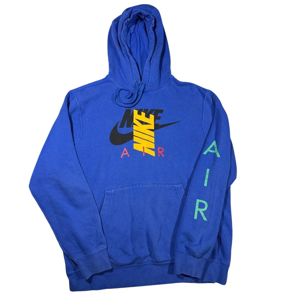 Nike Air Mens Medium Blue Hoodie Graphic Sleeve Print Excellent